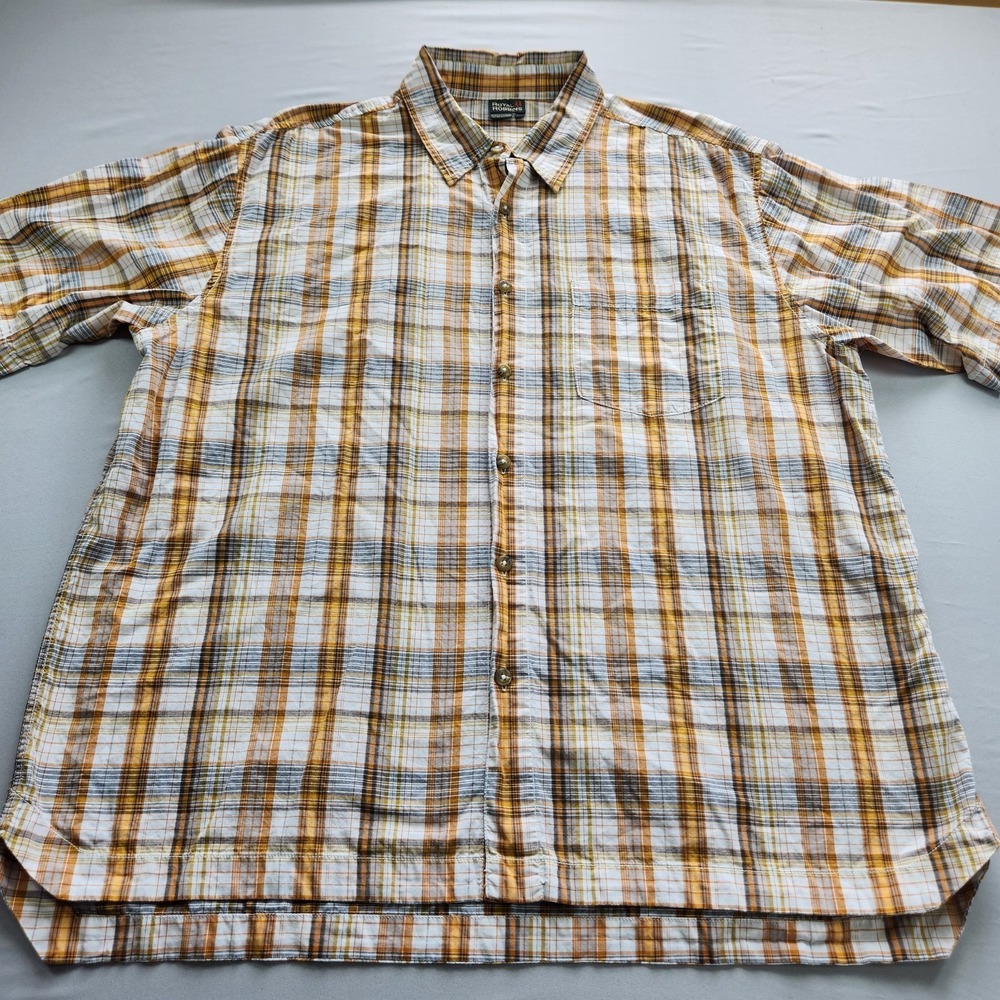 Royal Robbins Mens XL Orange Plaid Short Sleeve Cotton Button Down Shirt
